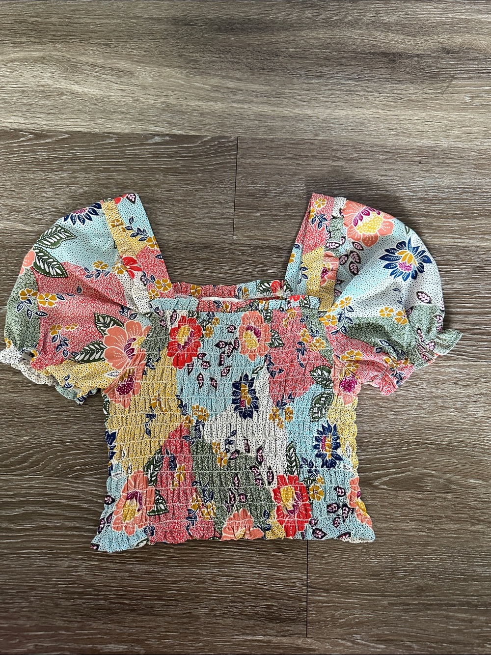 Colorful Floral Smocked Blouse